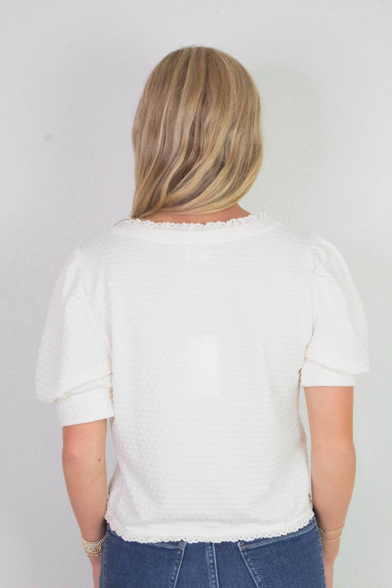 Esther Textured Lace Trim Top, Off White