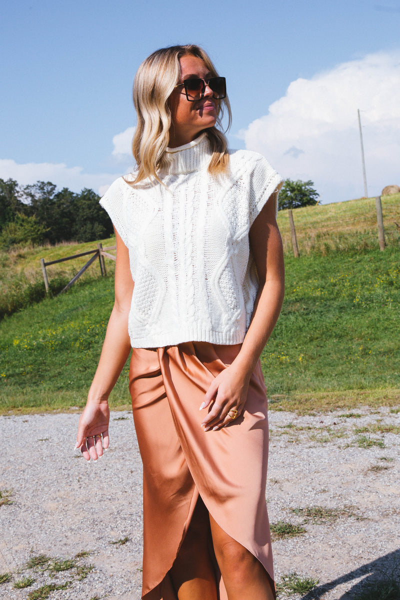 Sweet Dreams Satin Tulip Midi Skirt, Light Sienna
