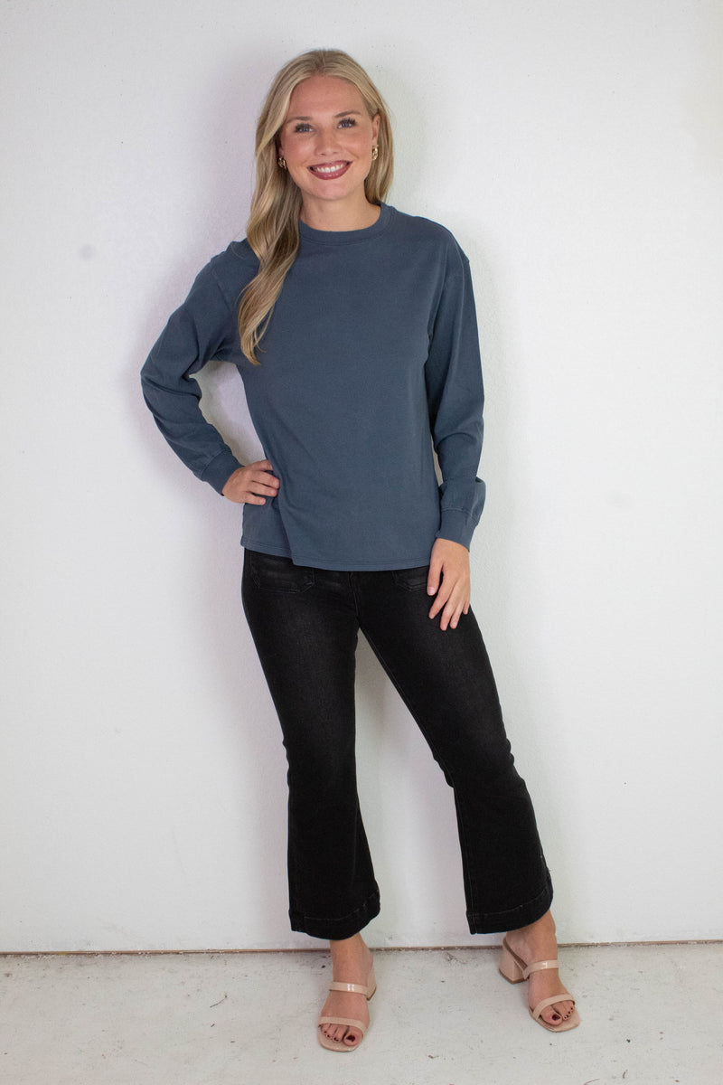 Raine Round Neck Garment Dye Tee, Ink Navy