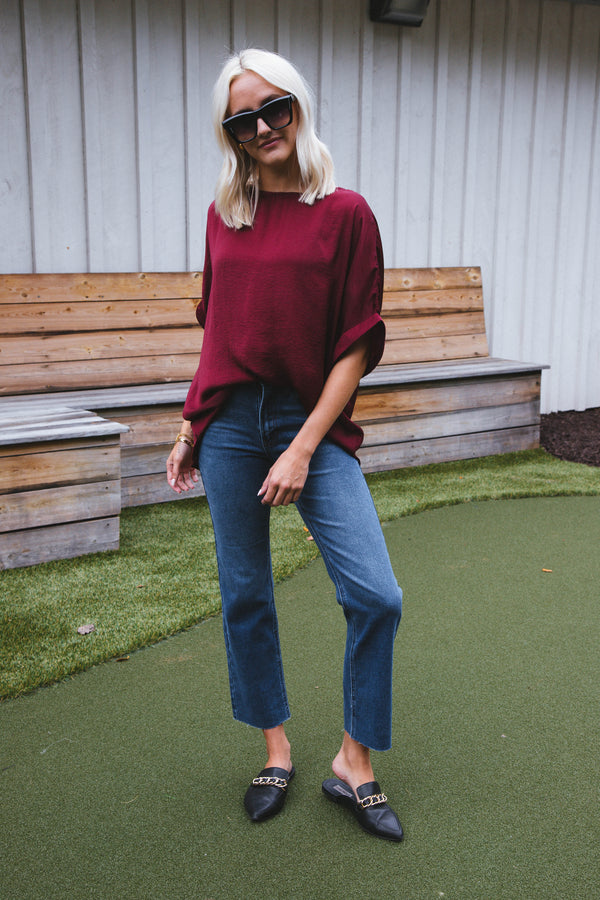Octavia Woven Top, Burgundy