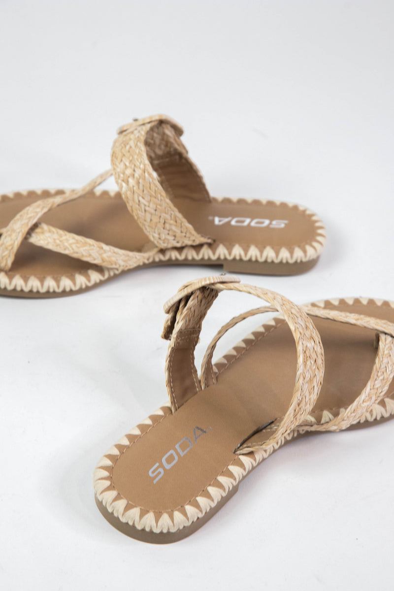 Adele Raffia Slide On Sandal, Natural Raffia