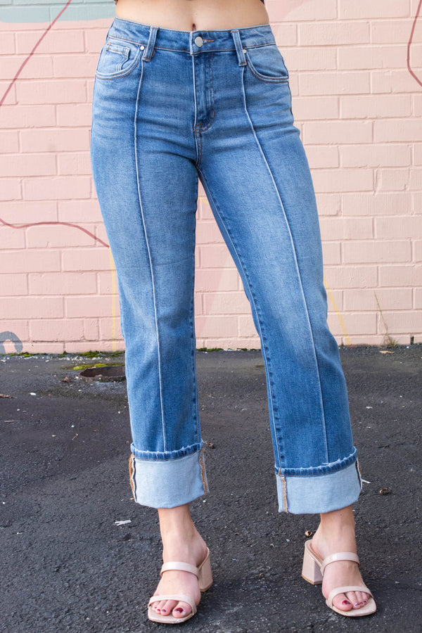 Melba Straight Wide Cuffed Jeans, Medium