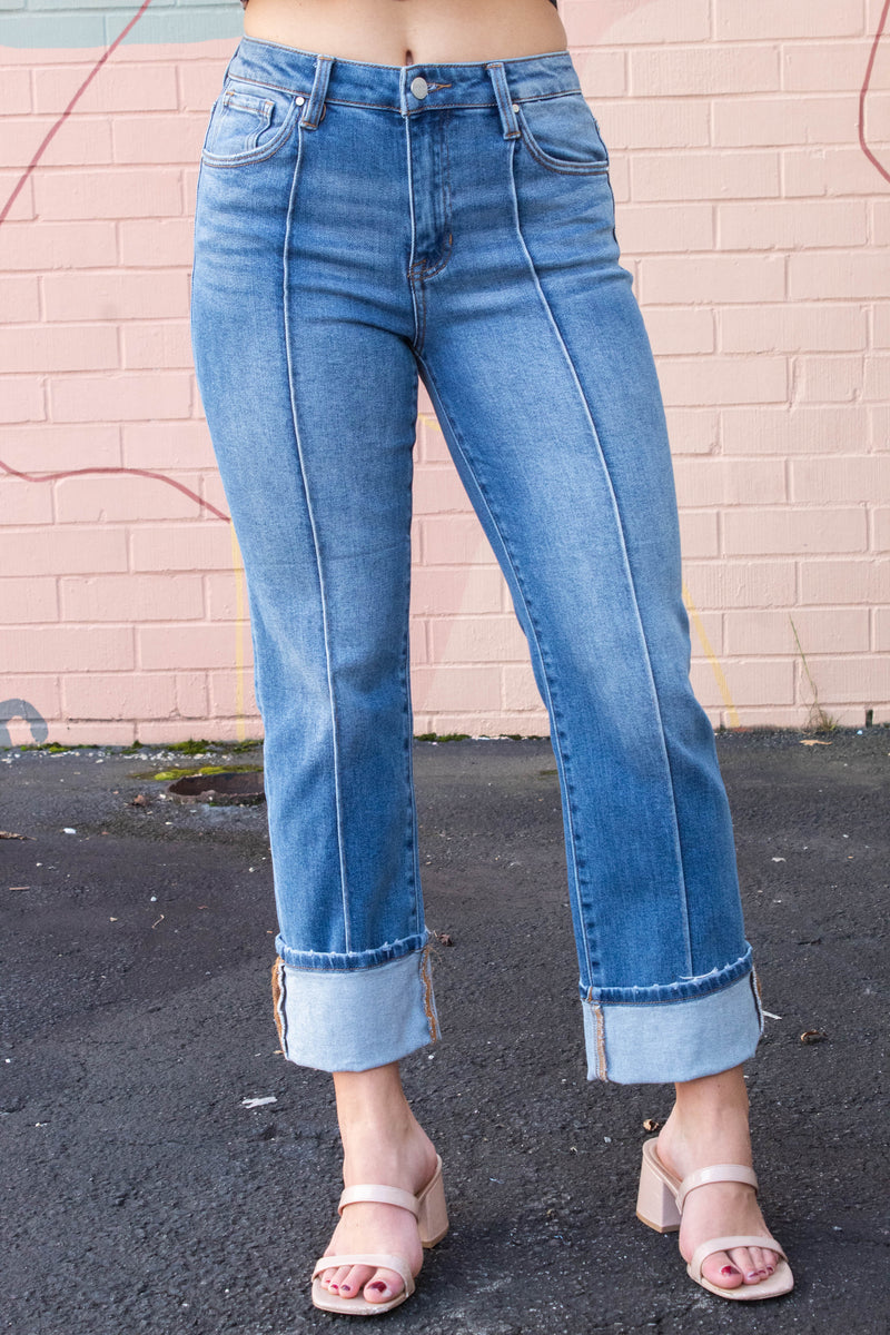 Melba Straight Wide Cuffed Jeans, Medium