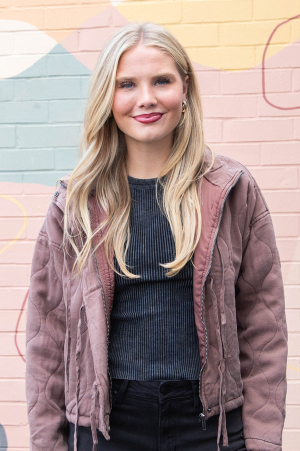 Leslie Washed Quilted Jacket, Brown