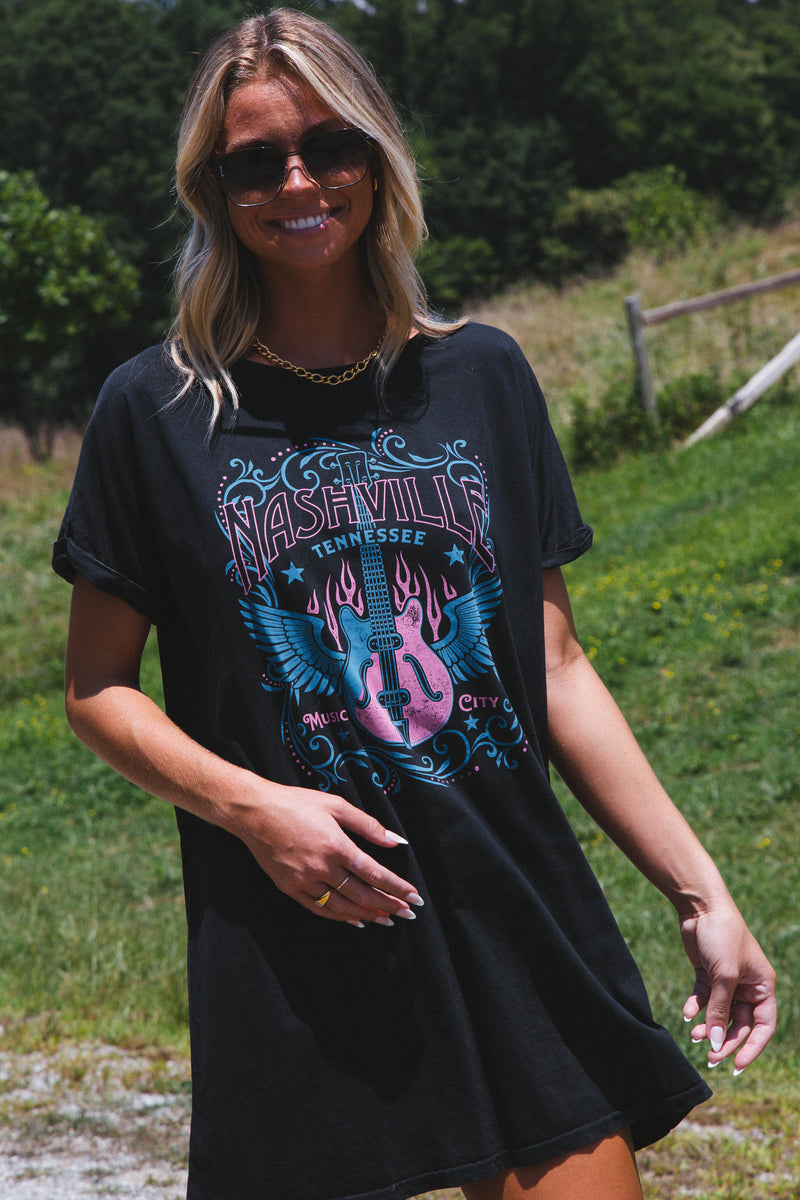 Nashville Graphic T-Shirt Dress, Black