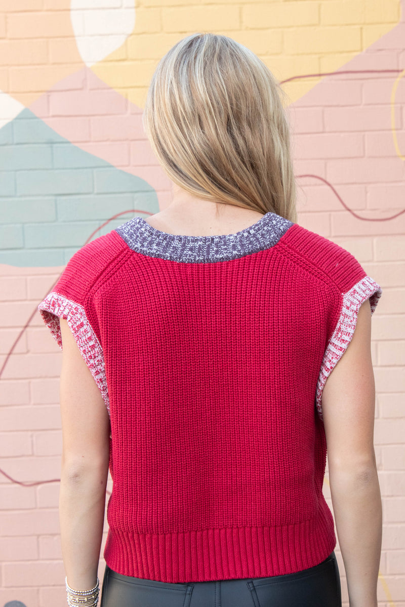 Leilani Contrast Trim Vest, Scarlet Combo