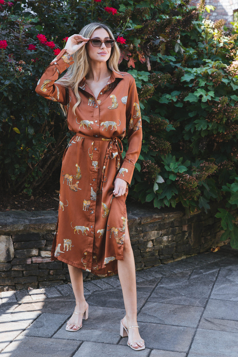 Golden Goddess Satin Midi Dress, Toffee