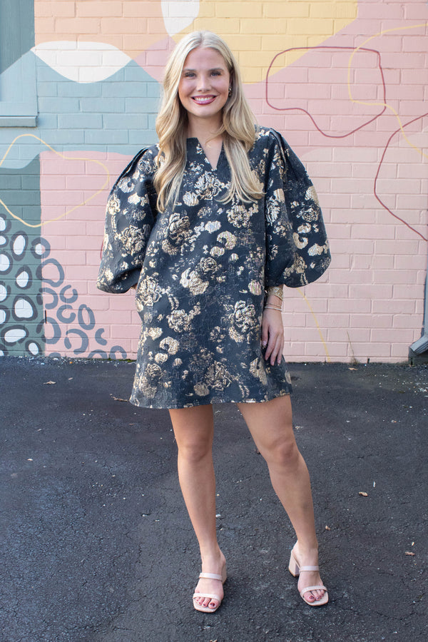 Gemma Floral Jacquard Shift Dress, Black