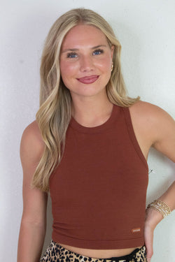 Mia High Neck Tank Bra, Wine | Cream Yoga