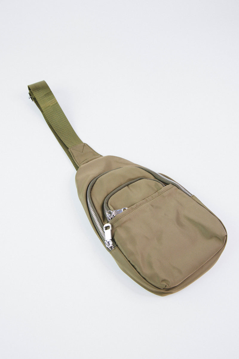 Nylon Sling Bag, Olive | Fame Accessories