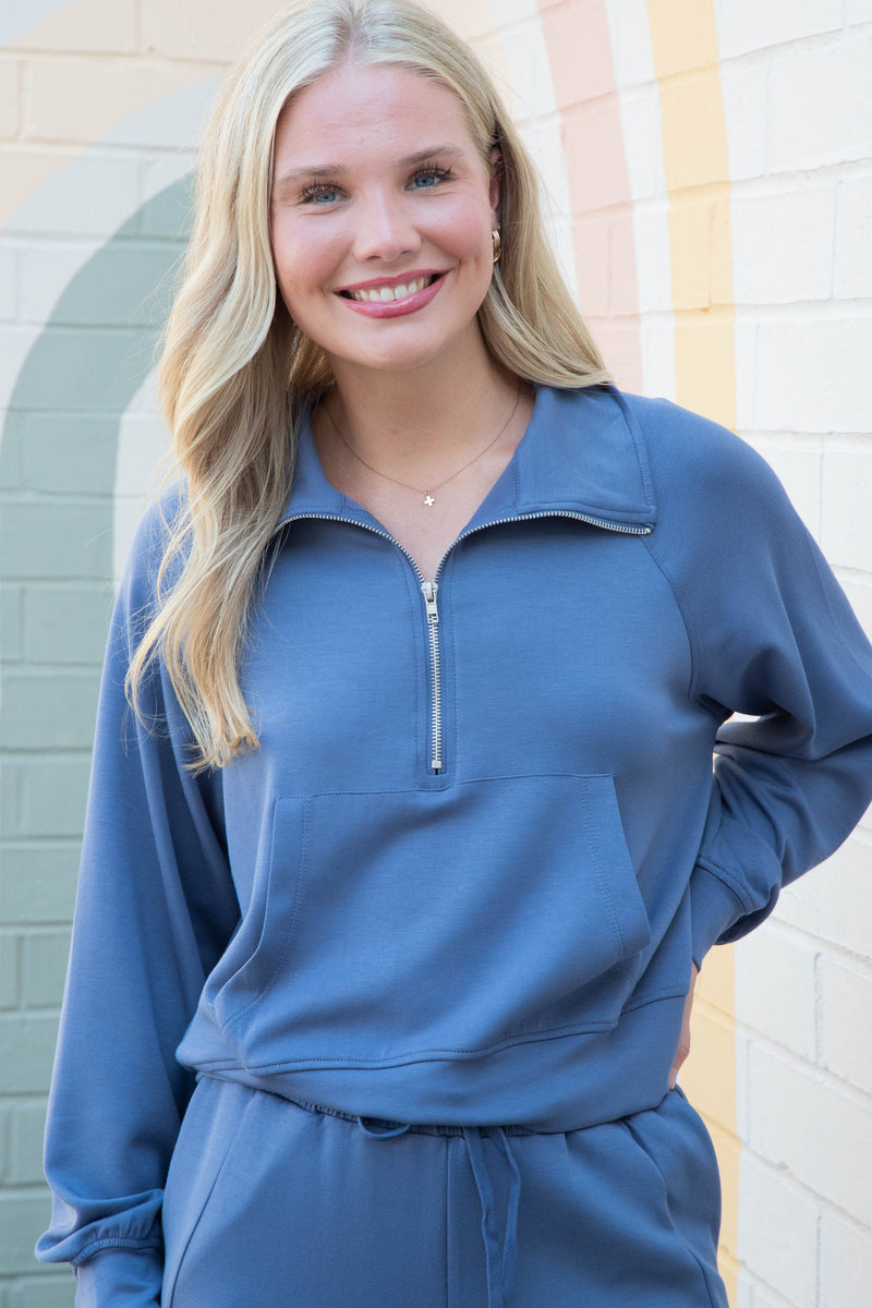 Jovie Half Zip Knit Sweatshirt, Dusty Navy