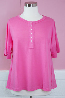 Caroline Button Neck Top, Pink | Plus Size