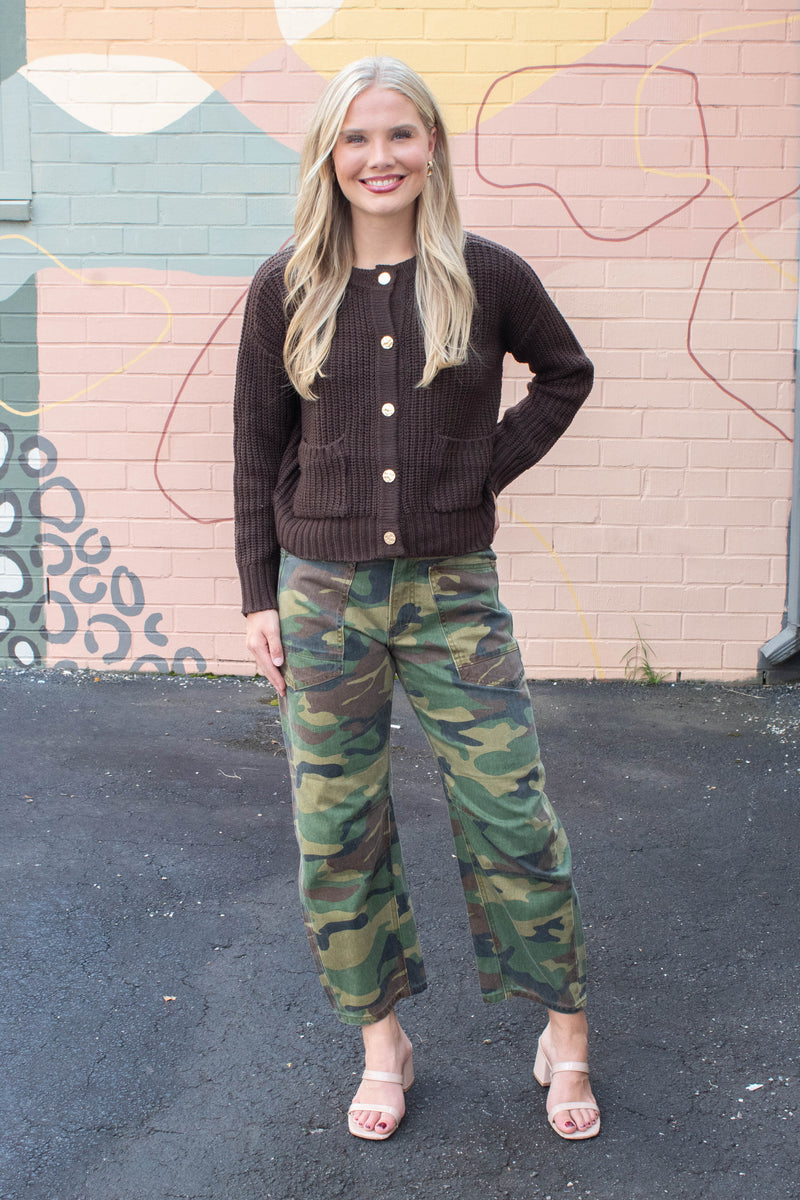 Alana Mid Rise Barrel Leg Pants, Camo