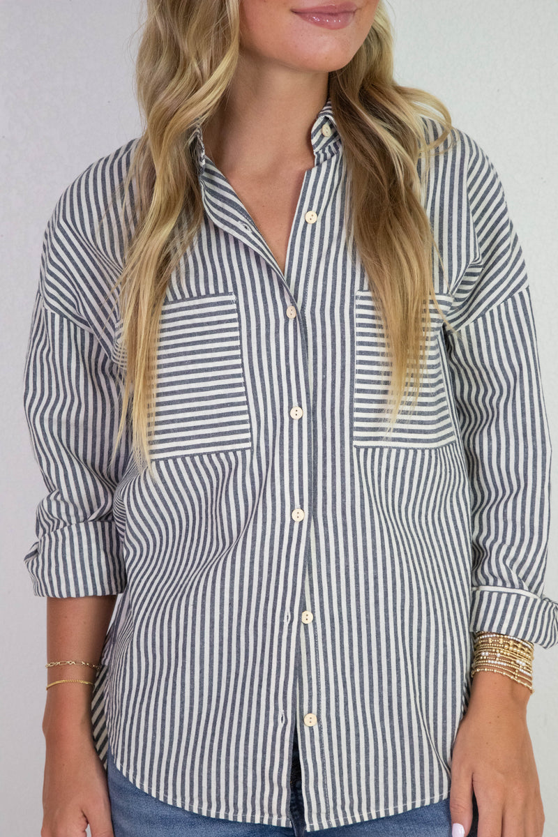 Rachel Striped Button Down Shirt, Navy
