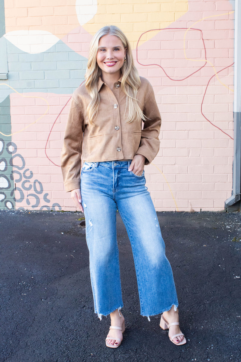 Cleo Suede Collared Jacket, Camel