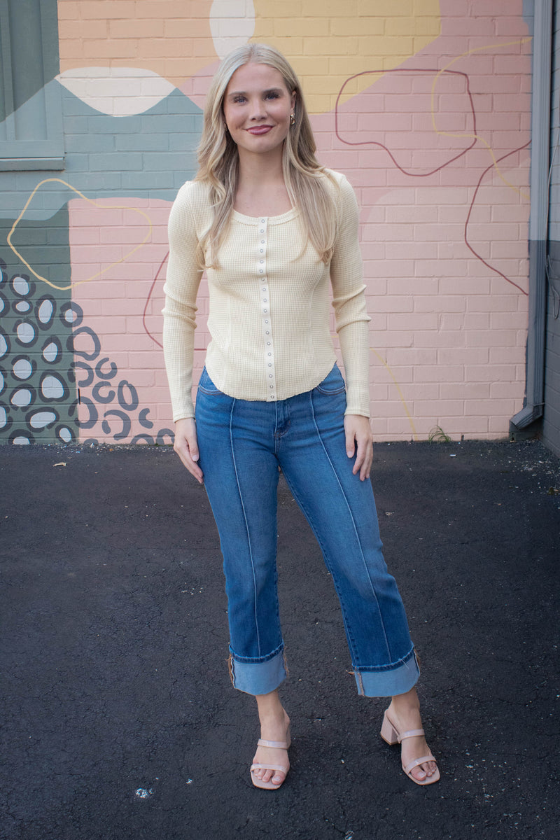 Melba Straight Wide Cuffed Jeans, Medium