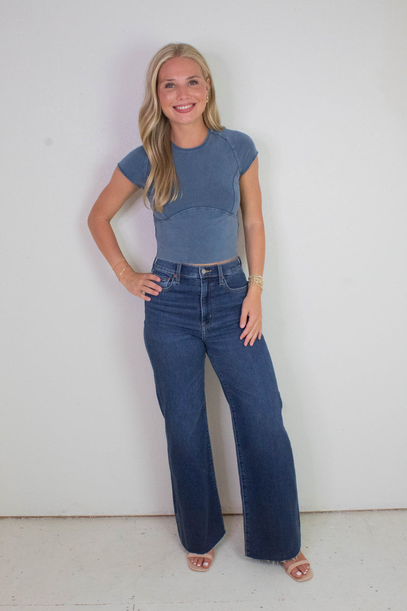 Far Out High Rise Wide Leg Jeans, Waterfall | Daze