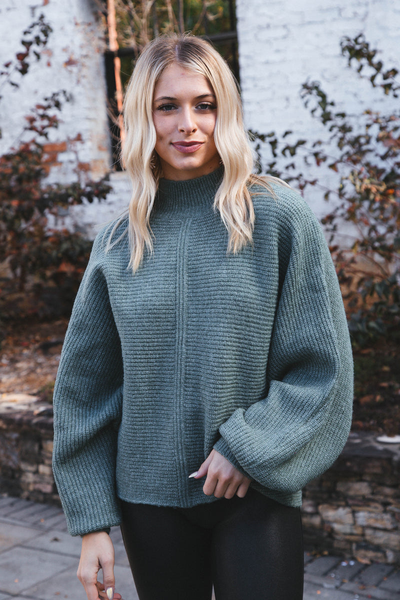 Elsie Chunky Mock Neck Sweater, Gray Green