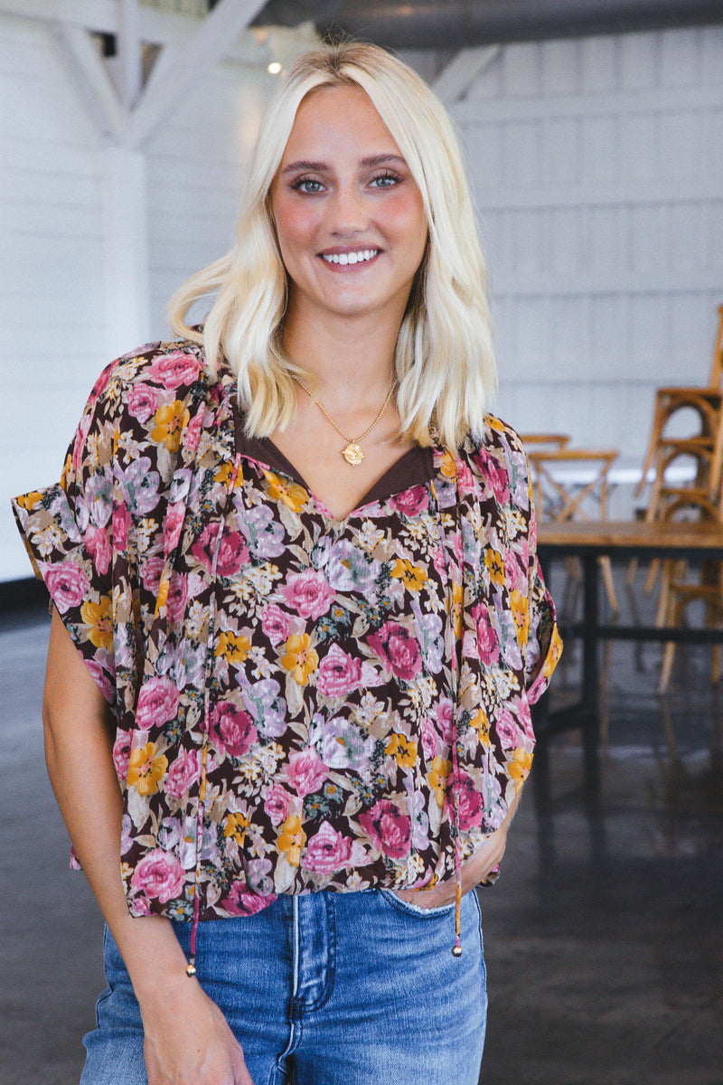 Frenzy Floral Blouse, Brown