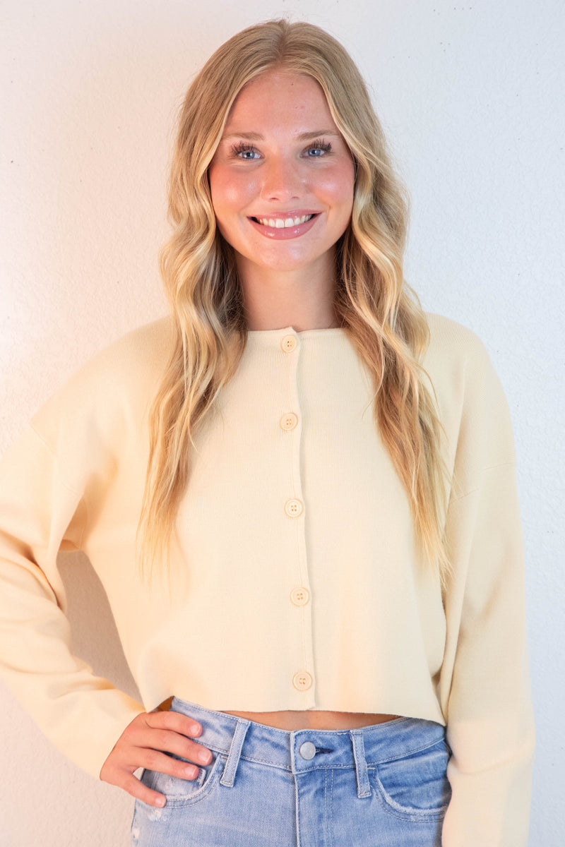 Bianca Cropped Drop Shoulder Cardigan, Butter