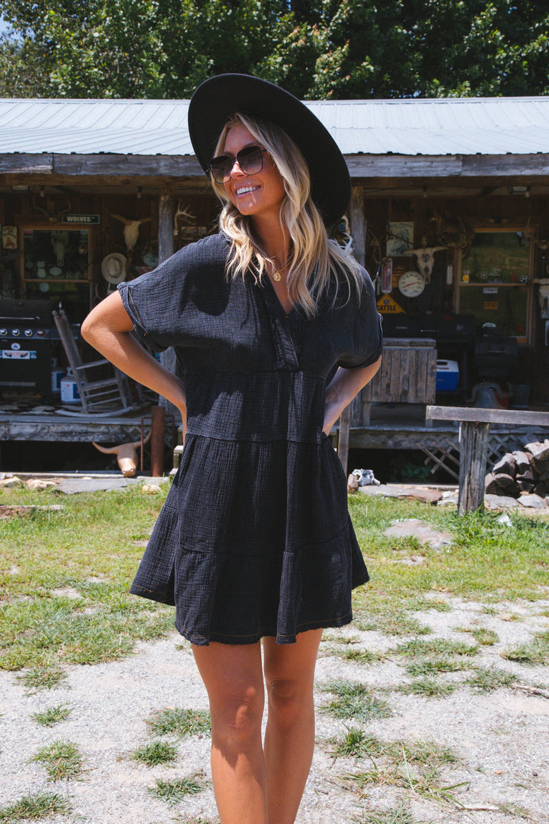 Dalis Tiered Gauze Dress, Ash | Extended Sizes