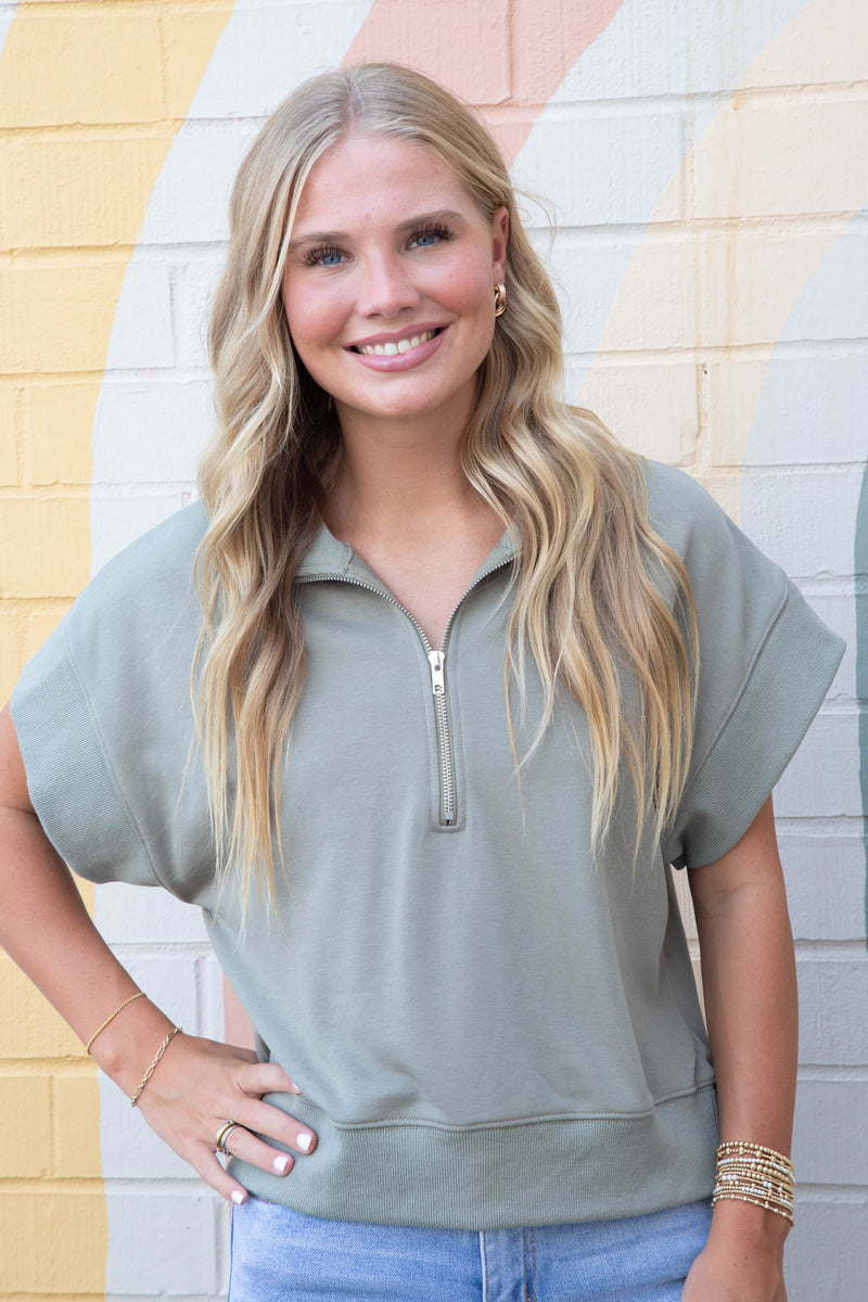 Journee Half Zip Mock Neck Sweatshirt, Light Olive