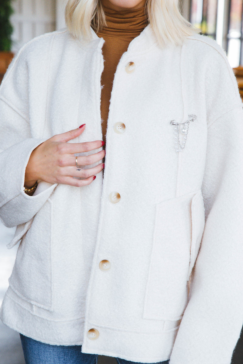 Willow Bomber Jacket with Pin, Ivory | Free People