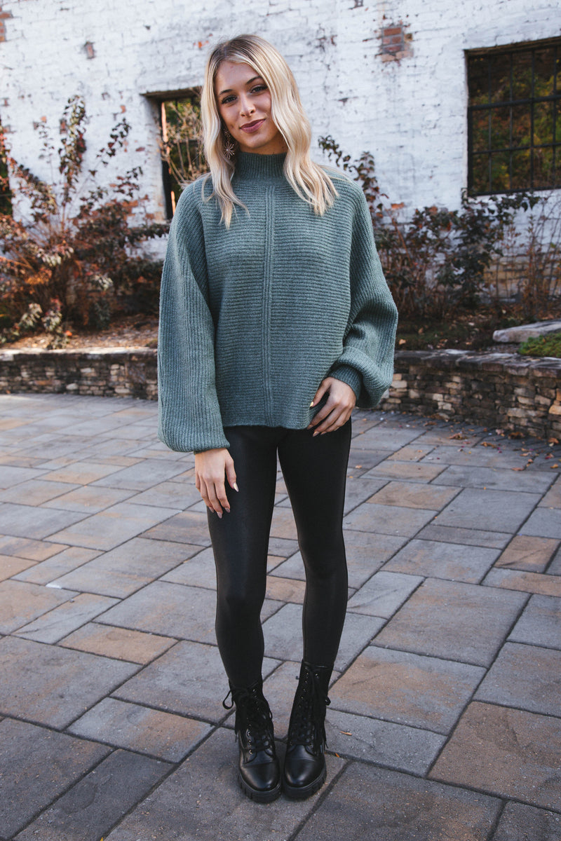 Elsie Chunky Mock Neck Sweater, Gray Green