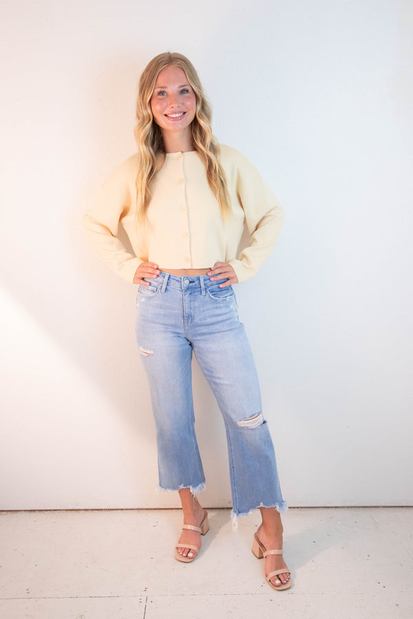 Bianca Cropped Drop Shoulder Cardigan, Butter