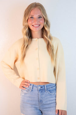 Bianca Cropped Drop Shoulder Cardigan, Butter
