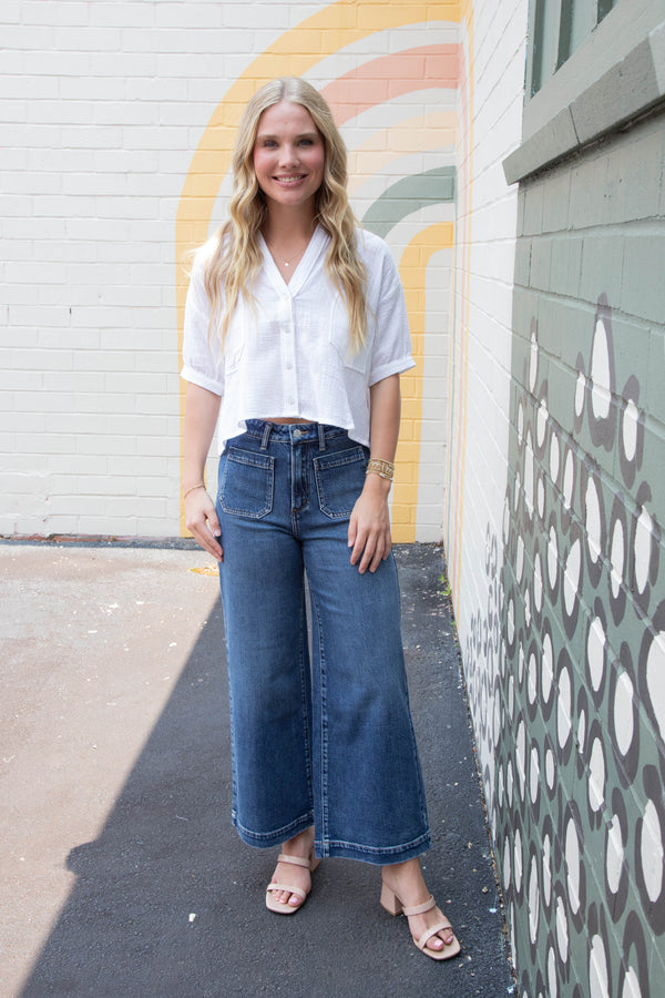 Janelle Cotton Gauze Crop Shirt, Off White