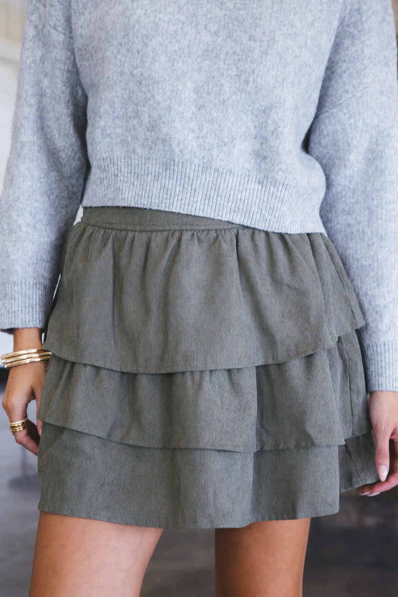 Second Chance Corduroy Mini Skirt, Olive