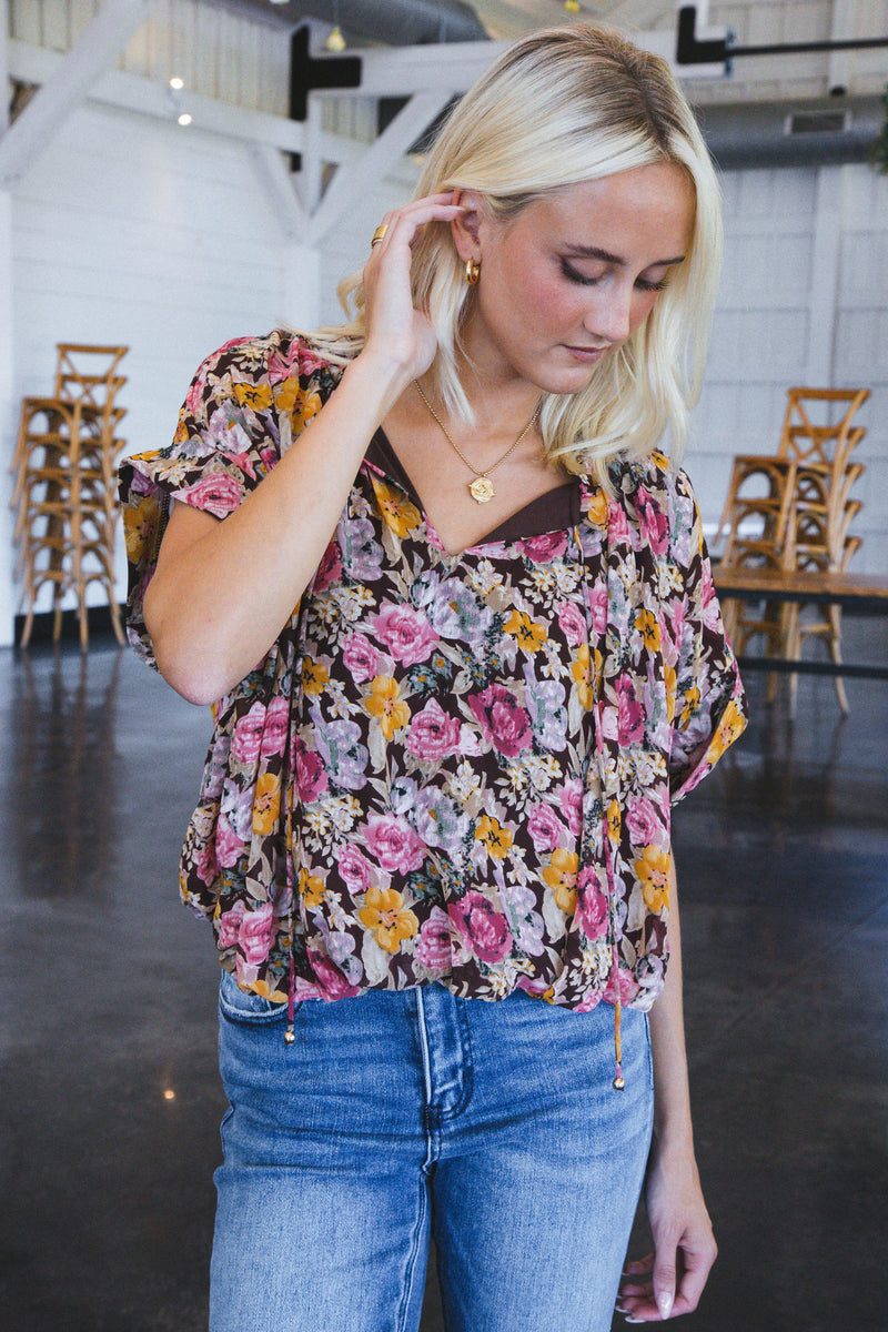 Frenzy Floral Blouse, Brown
