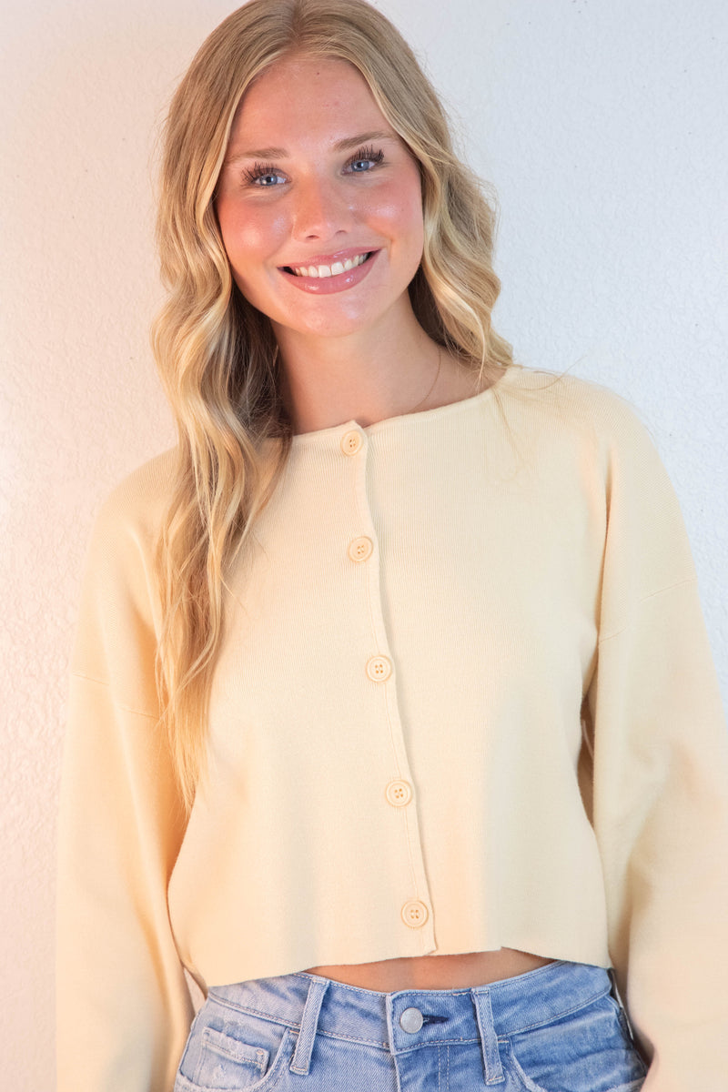 Bianca Cropped Drop Shoulder Cardigan, Butter