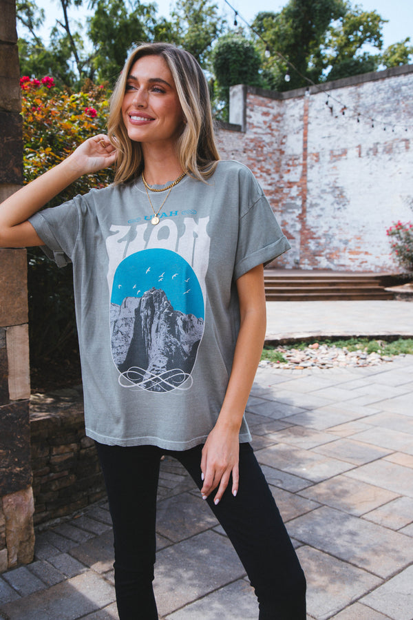Zion Utah Western Tee, Army Green | Girl Dangerous