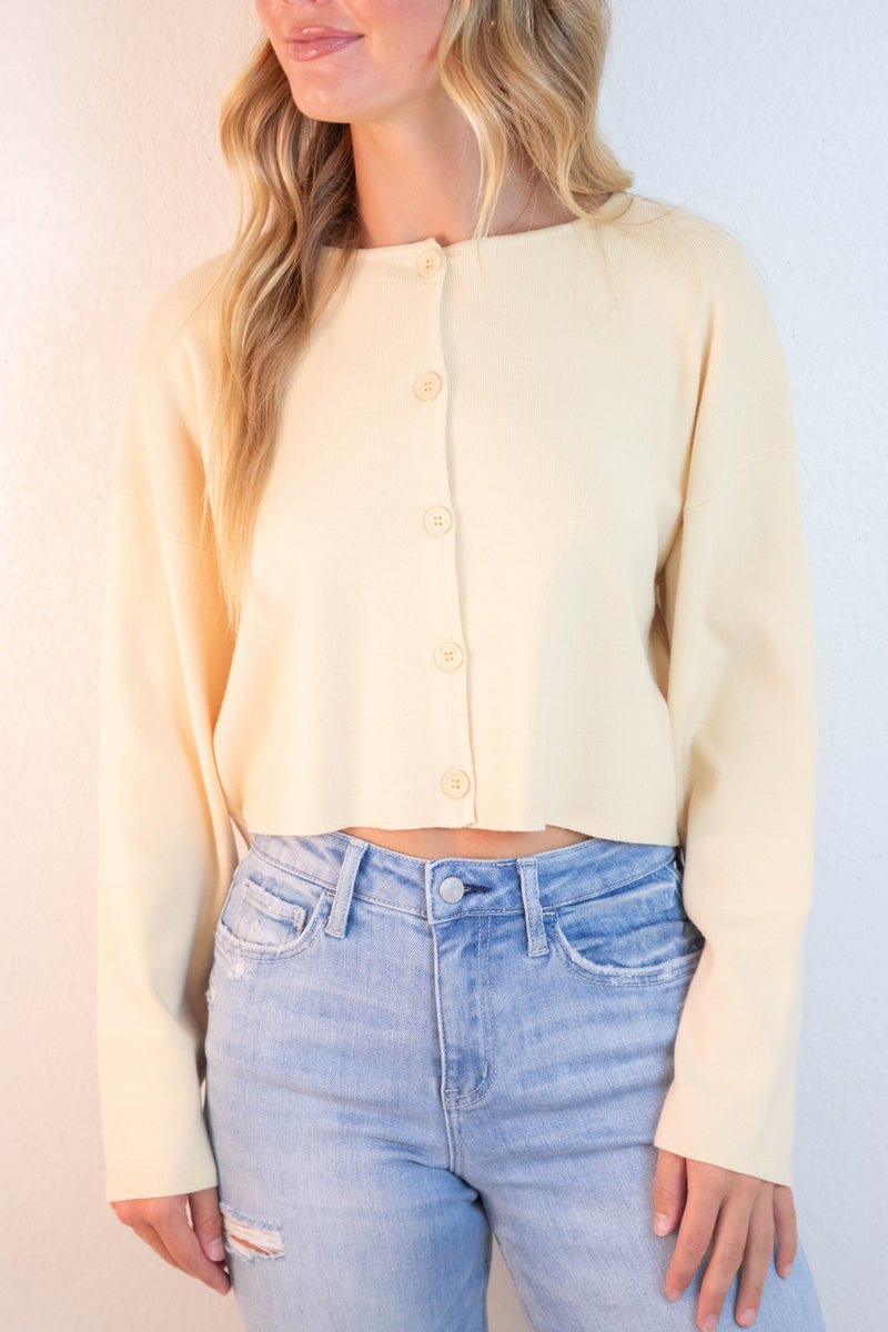 Bianca Cropped Drop Shoulder Cardigan, Butter