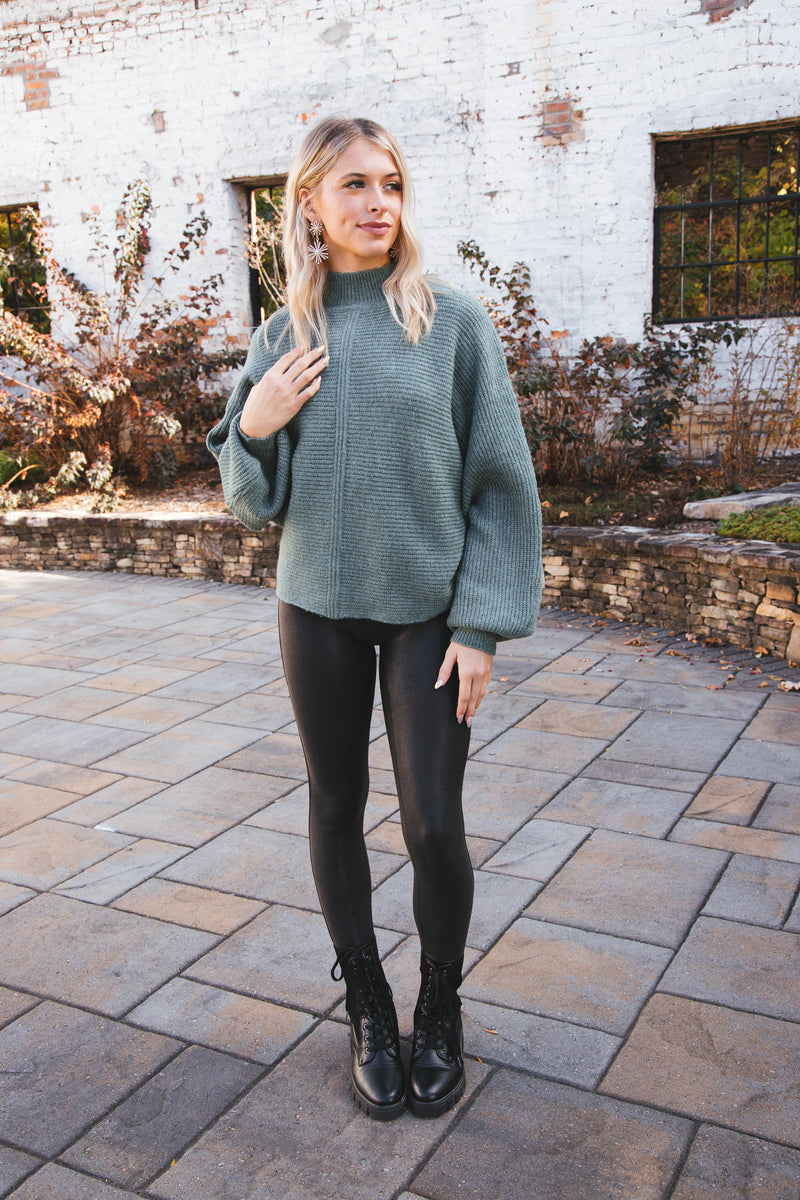 Elsie Chunky Mock Neck Sweater, Gray Green