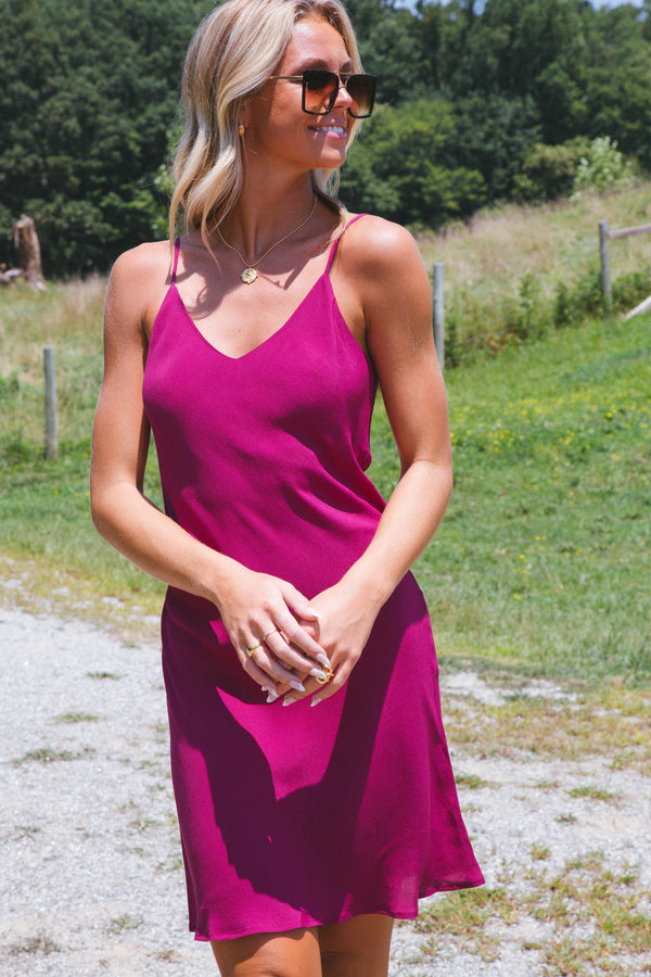 Kamryn Knee Length Slip Dress, Berry