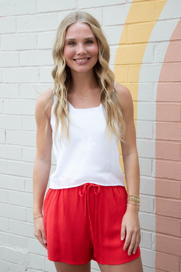 Alexa Floral Knit Sleeveless Top, White
