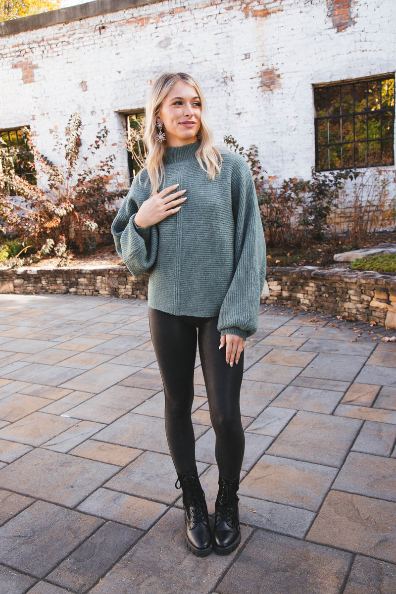 Elsie Chunky Mock Neck Sweater, Gray Green