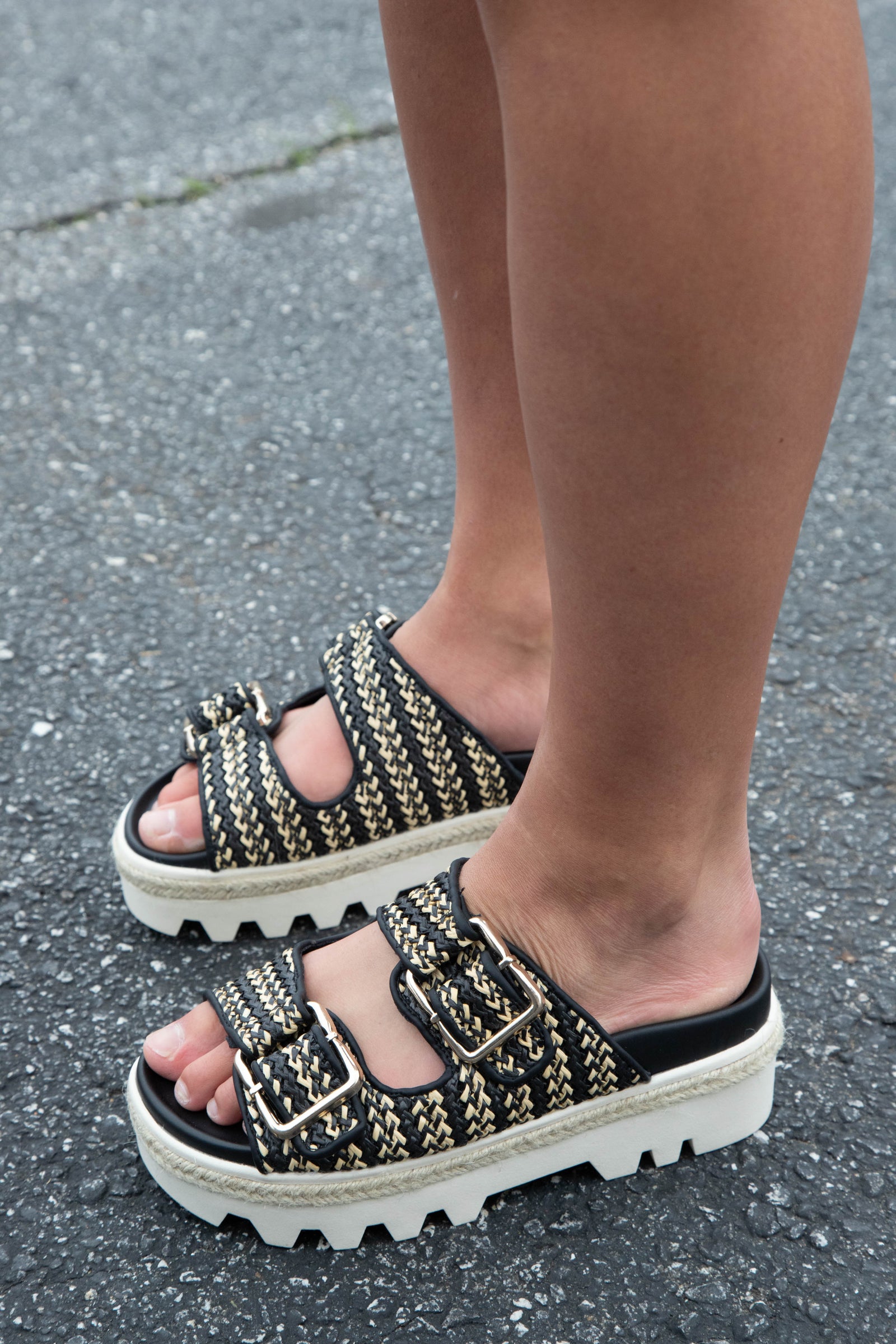 Xyla Double Buckle Platform Sandal, Black Woven | ShuShop – North