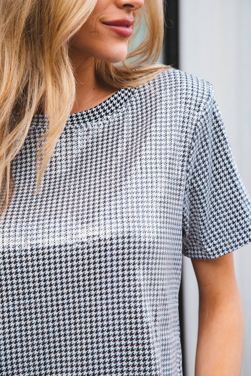 Perfect Sequin Tee, Micro Houndstooth | Sanctuary