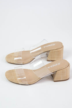 Visit Clear Double Strap Raffia Sandal, Clear Lucite