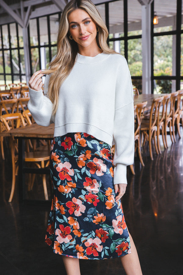 Style Icon Midi Skirt, Navy Multi | Sadie & Sage