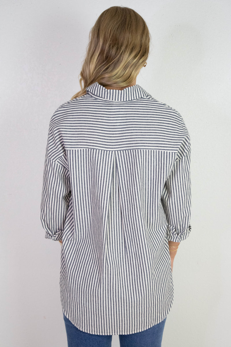 Rachel Striped Button Down Shirt, Navy