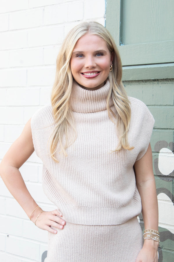 Crosby Ribbed Turtleneck Vest, Cream | Sadie & Sage