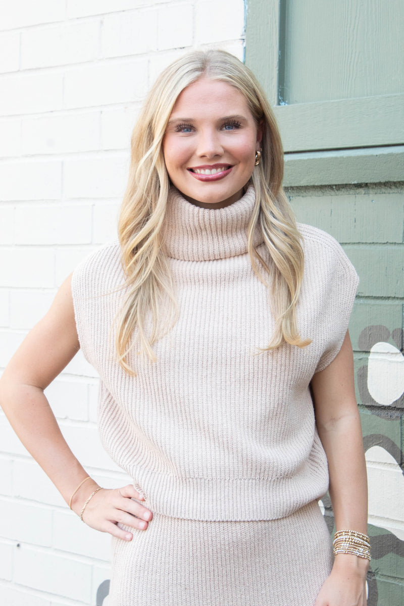 Crosby Ribbed Turtleneck Vest, Cream | Sadie & Sage