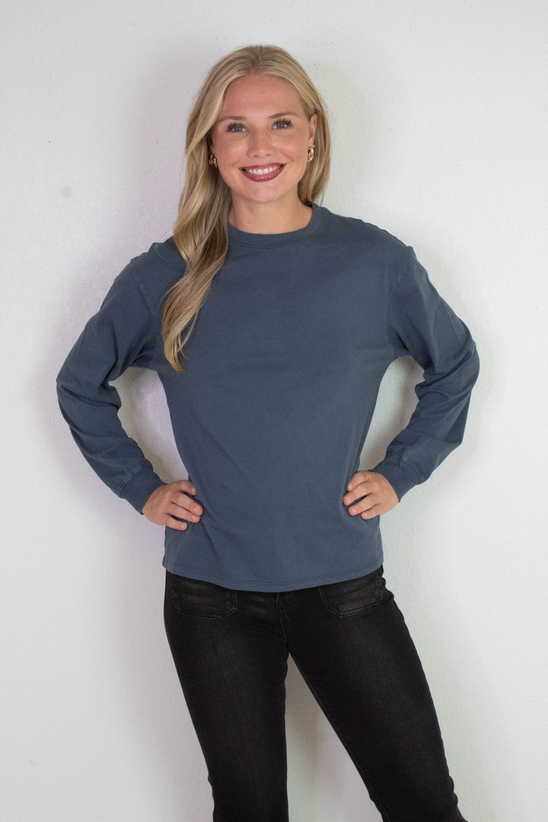 Raine Round Neck Garment Dye Tee, Ink Navy