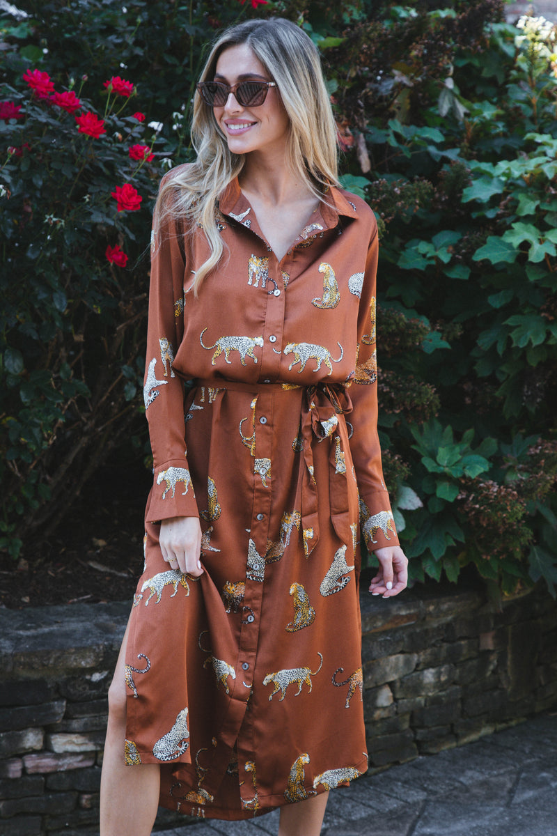 Golden Goddess Satin Midi Dress, Toffee