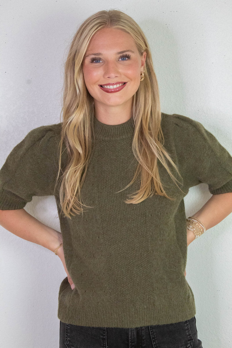 Melanie High Round Neck Sweater, Olive